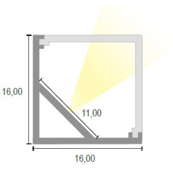 CANALINA 16x16 IN ALLUMINIO 45° LUCE CON COPERTURA QUADRATA POLICARBONATO - 3 MT.
