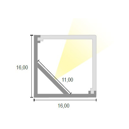CANALINA 16x16 IN ALLUMINIO 45° LUCE CON COPERTURA QUADRATA POLICARBONATO - 3 MT.