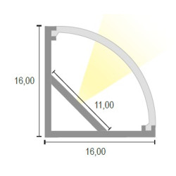 CANALINA 16x16 IN ALLUMINIO 45° LUCE CON COPERTURA TONDA POLICARBONATO - 3 MT.