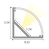 CANALINA 16x16 IN ALLUMINIO 45° LUCE CON COPERTURA TONDA POLICARBONATO - 3 MT.